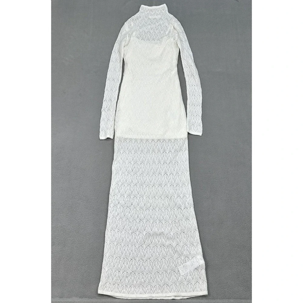 Abercrombie & Fitch Dress Womens XS Ivory Merino Wool Knit Mock Neck Maxi Bridal